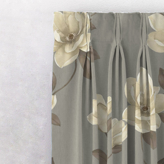 Floral Flock Floral Slate Grey Heavy Satin Blackout Curtains Set Of 2 - (DS129A)