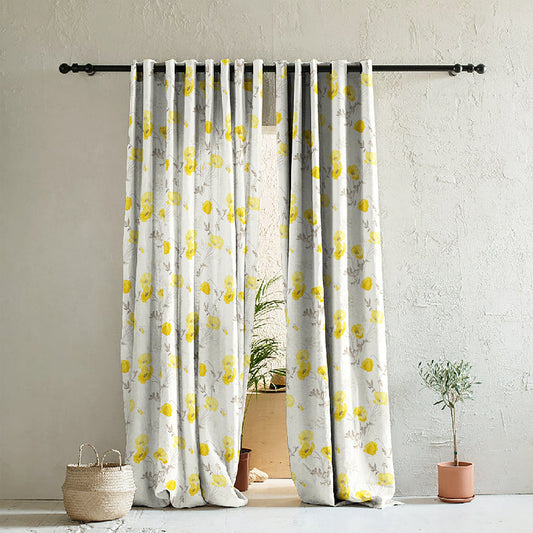 Elegant Floral Print Room Darkening Curtains Set of 2 DS133A