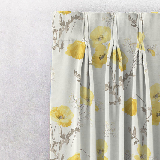 Poppy Meadow Floral Yellow Heavy Satin Blackout Curtains Set Of 2 - (DS133A)