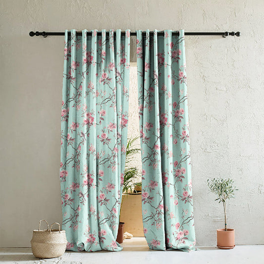 Elegant Floral Print Room Darkening Curtains Set of 2  DS207B