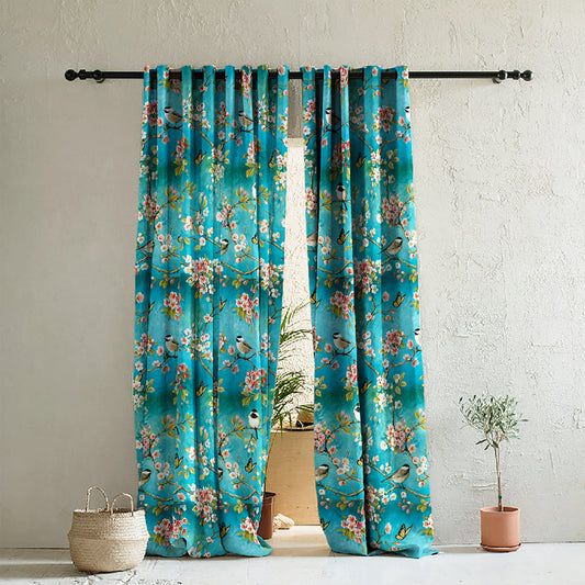 Elegant Floral Print Room Darkening Curtains Set of 2  DS225A