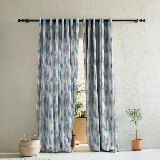 Color Blot Geometric Powder Blue Heavy Satin Room Darkening Curtains Set Of 2 - (DS234A)