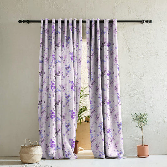 Lovely Lavender Floral Lavendar Heavy Satin Room Darkening Curtains Set Of 2 - (DS260B)