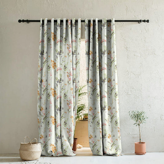 Lovely Lavender Floral Tea Green Heavy Satin Room Darkening Curtains Set Of 2 - (DS260D)