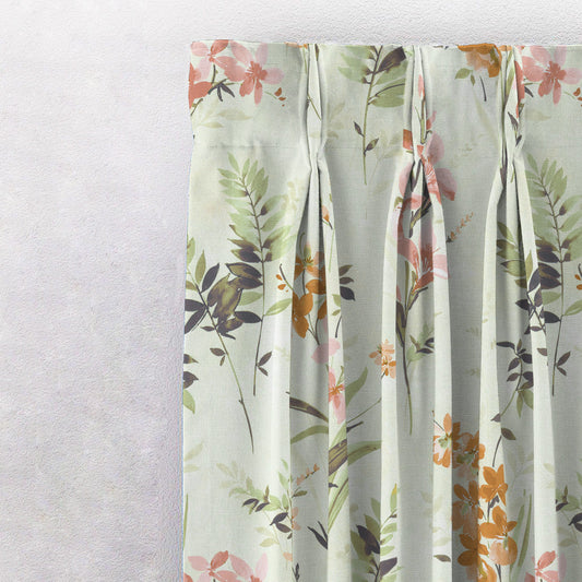 Lovely Lavender Floral Tea Green Heavy Satin Room Darkening Curtains Set Of 2 - (DS260D)