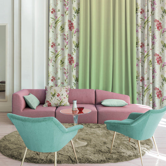 Floral & Ombre Print Combination Room Darkening Curtains Set Of 4 Door Curtain - (260AOFC16)