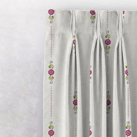 Ethnic Essence Floral Tan Beige Heavy Satin Blackout Curtains Set Of 2 - (DS274A)