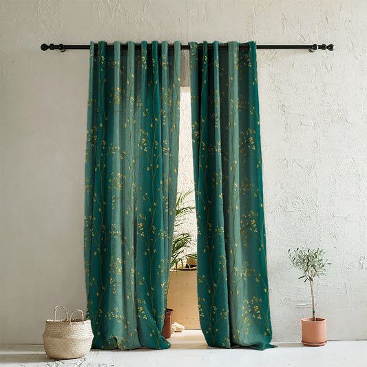 Elegant Floral Print Room Darkening Curtains Set of 2  DS357A