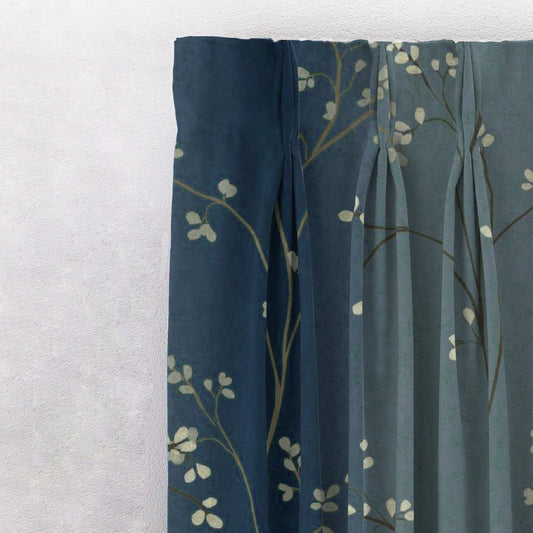 Mini Floral Trellis Floral Midnight Blue Heavy Satin Room Darkening Curtains Set Of 2 - (DS357D)