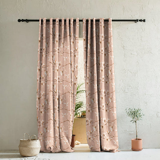 Elegant Floral Print Room Darkening Curtains Set of 2  DS367A