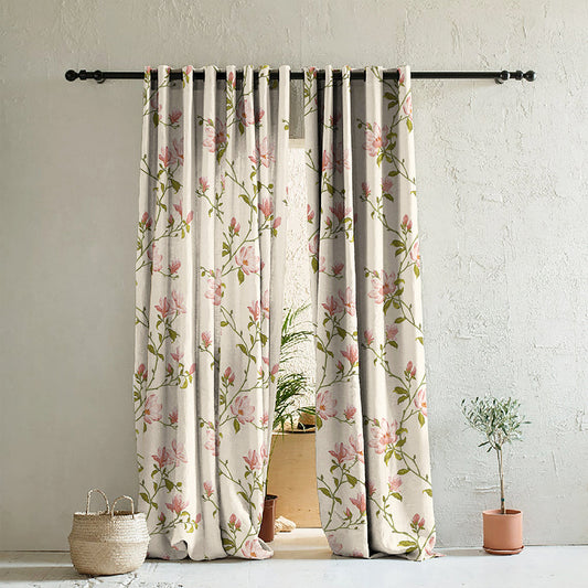 Elegant Floral Print Room Darkening Curtains Set of 2  DS427B