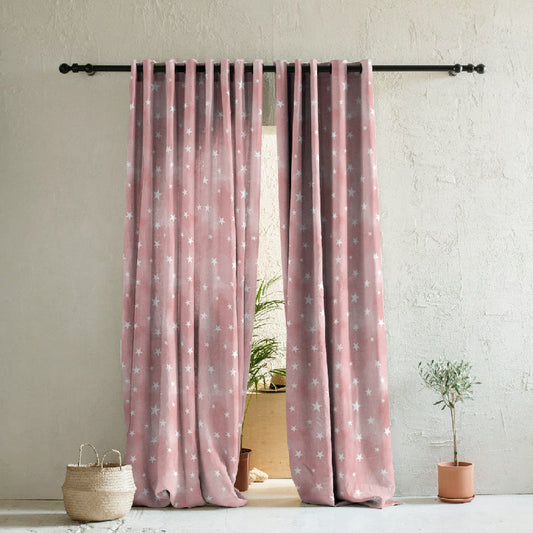 Starry Dreams Kids Peach Pink Heavy Satin Room Darkening Curtains Set Of 2 - (DS463C)