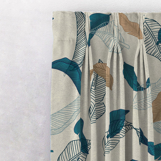 Leafy Drift Floral Turquoise Heavy Satin Blackout Curtains Set Of 2 - (DS467A)