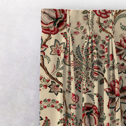 Urban Jungle Floral Champagne Beige Heavy Satin Room Darkening Curtains Set Of 2 - (DS488B)