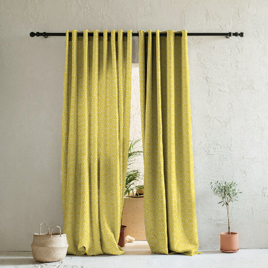 Colorful Knots Indie Yellow Heavy Satin Room Darkening Curtains Set Of 2 - (DS491A)