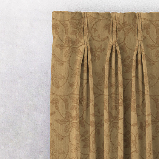 Nouveau Petal Floral Pecan yellow Heavy Satin Room Darkening Curtains Set Of 2 - (DS496A)