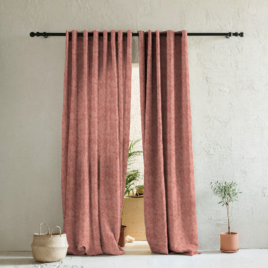Nouveau Petal Floral Bubblegum Pink Heavy Satin Room Darkening Curtains Set Of 2 - (DS496B)