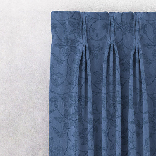 Nouveau Petal Floral Oxford Blue Heavy Satin Room Darkening Curtains Set Of 2 - (DS496C)