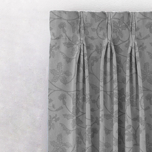 Nouveau Petal Floral French Grey Heavy Satin Blackout Curtains Set Of 2 - (DS496F)