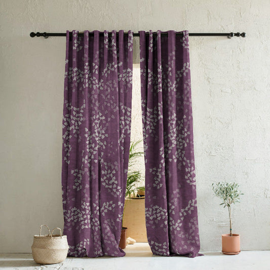 Fluttering Beauty Geometric Wine Red Heavy Satin Blackout curtains Set Of 2 - (DS500A)