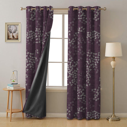 Fluttering Beauty Geometric Wine Red Heavy Satin Blackout curtains Set Of 2 - (DS500A)