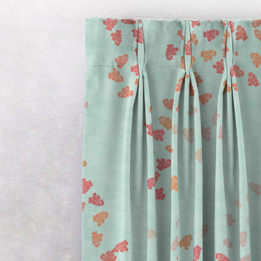Fluttering Beauty Geometric Tame Teal Heavy Satin Blackout Curtains Set Of 2 - (DS500C)