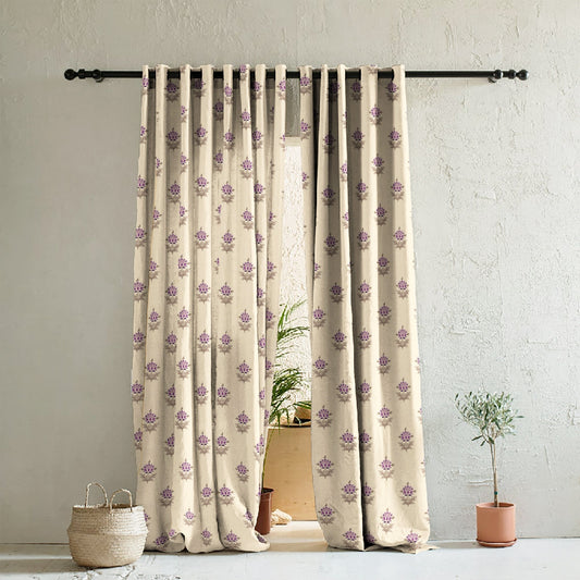 Elegant Floral Print Room Darkening Curtains- Set of 2 - DS521B
