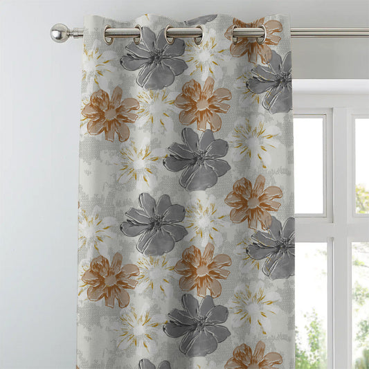 Elegent Floral Print Matt Finish Room Darkening Curtain Set of 2 MTDS526B