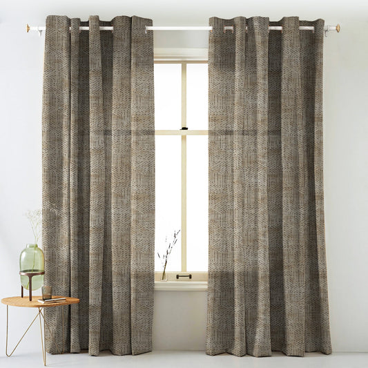 Elegent Geometric Print Matt Finish Room Darkening Curtain Set of 2 MTDS527F
