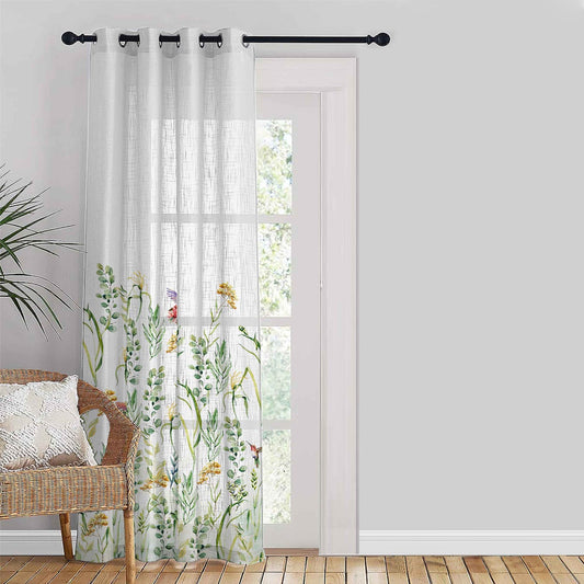 Garden Grace Floral Linen Sheer Curtain Set Of 1pc DS549