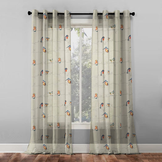 Elegant Floral Print Sheer Semi Transparent Curtain - Set of 2 -DS261B1