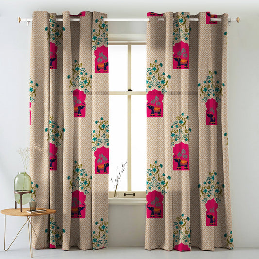 Elegant Ethenic Print Matt Finish  Room Darkening Curtain Set of 2 -  MTDS489C