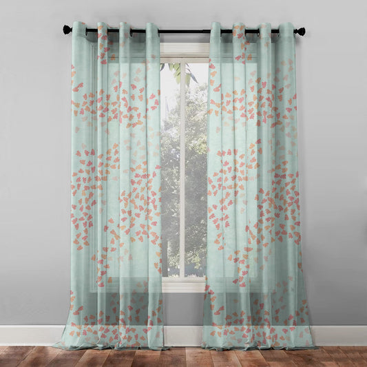 Elegant Floral Print Sheer Semi Transparent Curtain - Set of 2 -DS500C1