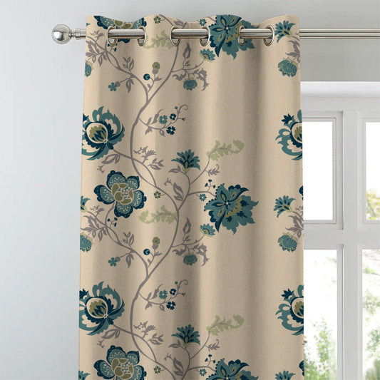 Elegant Floral Print Matt Finish  Room Darkening Curtain Set of 2 -  MTDS516D