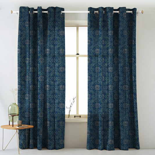 Elegant Ethenic Print Matt Finish  Room Darkening Curtain Set of 2 -  MTDS518D