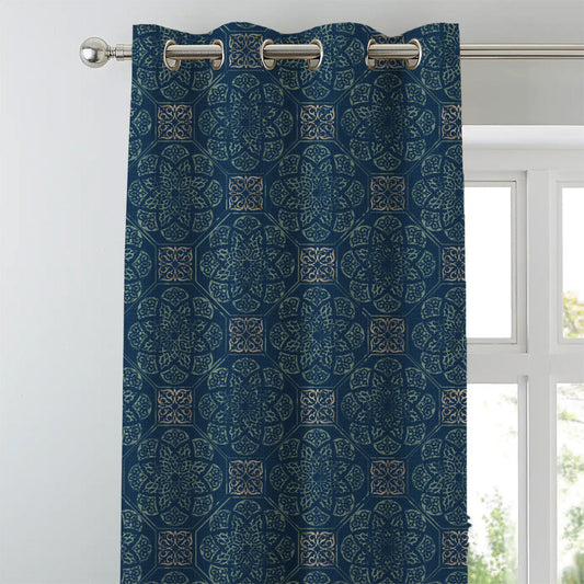 Elegant Ethenic Print Matt Finish  Room Darkening Curtain Set of 2 -  MTDS518D