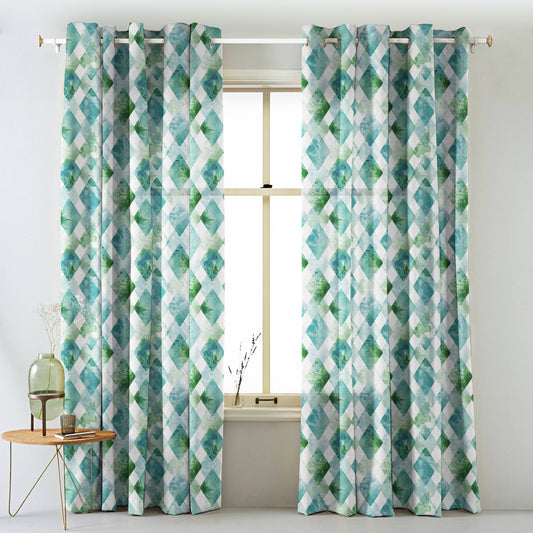 Elegant Geometric Print Matt Finish  Room Darkening Curtain Set of 2 -  MTDS58D