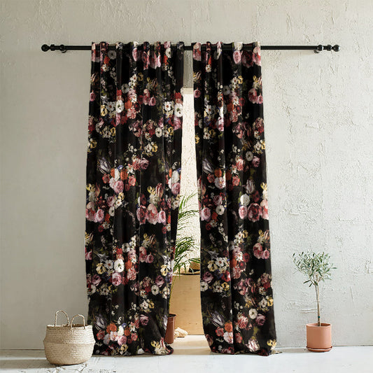 Elegant Floral Print Room Darkening Curtains- Set of 2 -DS 474 C