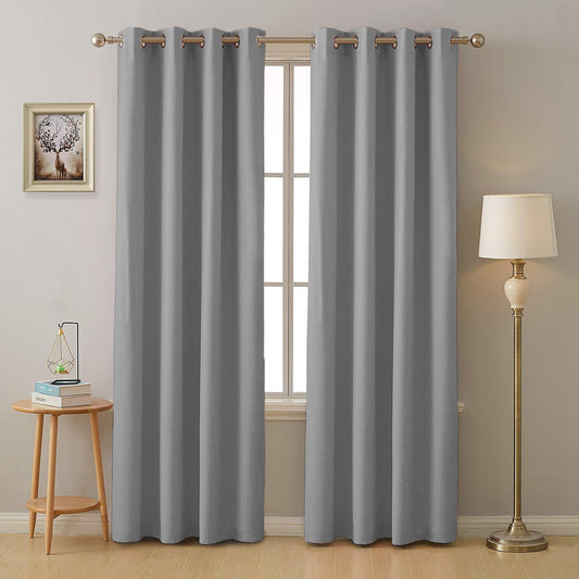 Stone Grey Micro Poly 100% Blackout Noise Reduction Thermal Insulation Curtain Set of 2 - (StoneGrey4PASS)