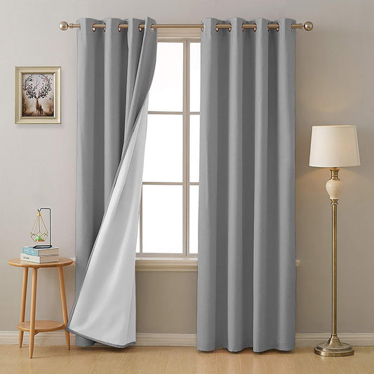 Stone Grey Micro Poly 100% Blackout Noise Reduction Thermal Insulation Curtain Set of 2 - (StoneGrey4PASS)