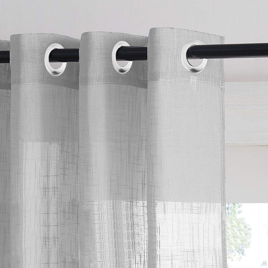 Elegant Plain Print Sheer Semi Transparent Curtain - Set of 2 -PLINENSHEERWHT