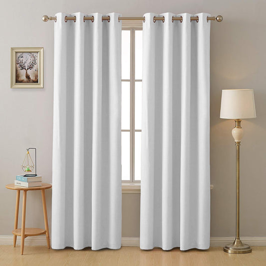 White Micro Poly 100% Blackout Noise Reduction Thermal Insulation Curtain Set of 2 - (White4PASS)