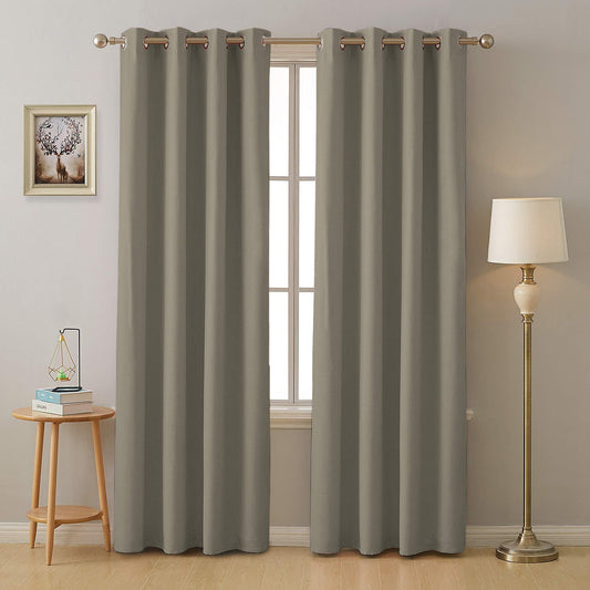Sand Grey Micro Poly 100% Blackout Noise Reduction Thermal Insulation Curtain Set of 2 - (SandGrey4PASS)