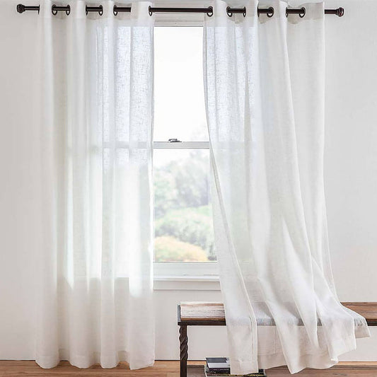 Elegant Plain Print Sheer Semi Transparent Curtain - Set of 2 -PSHEERWHT