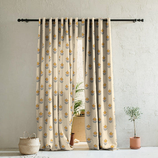 ButtaBliss Indie Saffron Yellow Heavy Satin Room Darkening Curtains Set Of 2 - (DS521C)