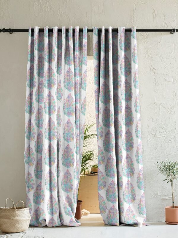 Elegant Floral Print Room Darkening Curtains Set of 2 DS108A