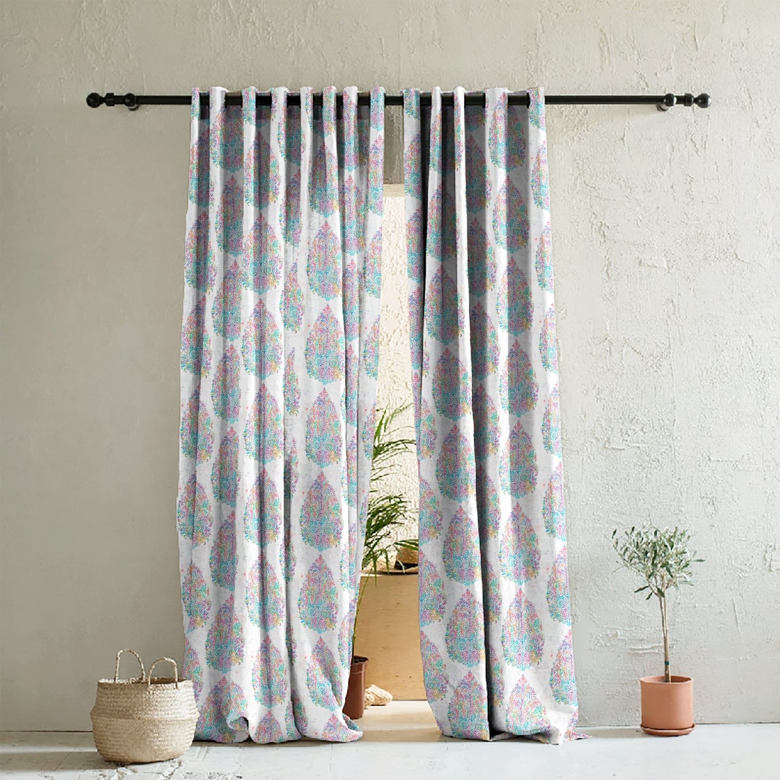 Elegant Floral Print Room Darkening Curtains Set of 2 DS108A