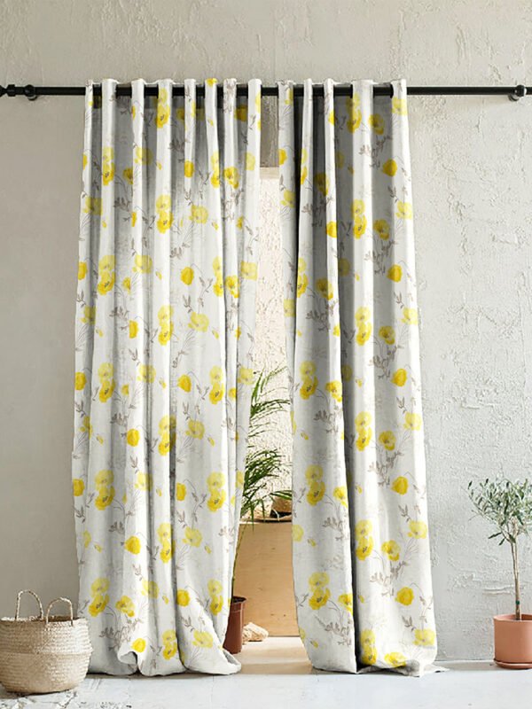 Elegant Floral Print Room Darkening Curtains Set of 2 DS133A