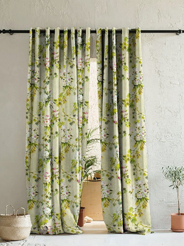 Elegant Floral Print Room Darkening Curtains Set of 2 DS154A