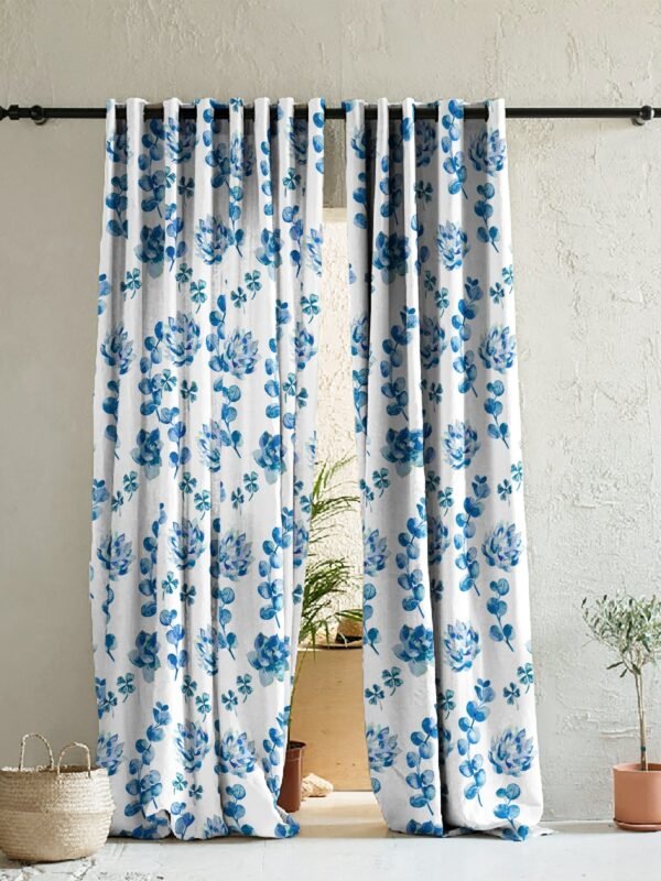 Elegant Floral Print Room Darkening Curtains Set of 2 DS19C